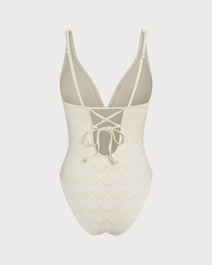 Off White Bralette Textured One Piece Swimwear