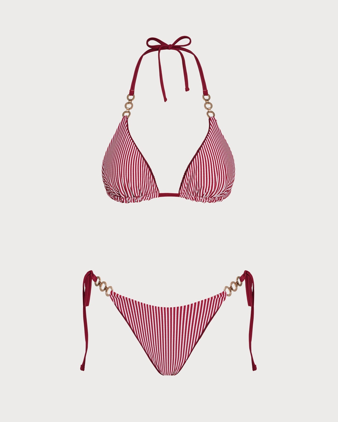 Brick Red Halter Drawstring Reversible Bikini Set