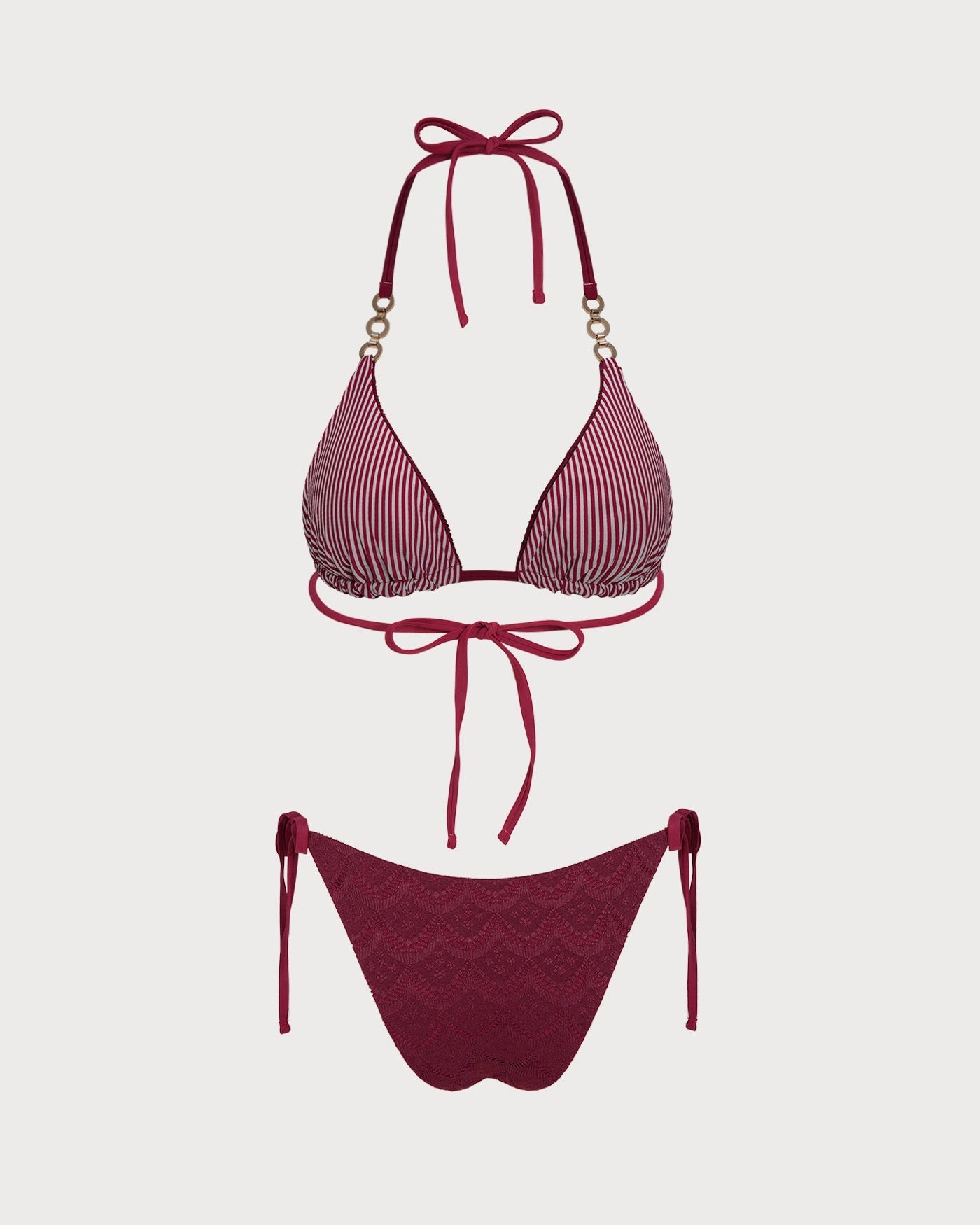 Brick Red Halter Drawstring Reversible Bikini Set