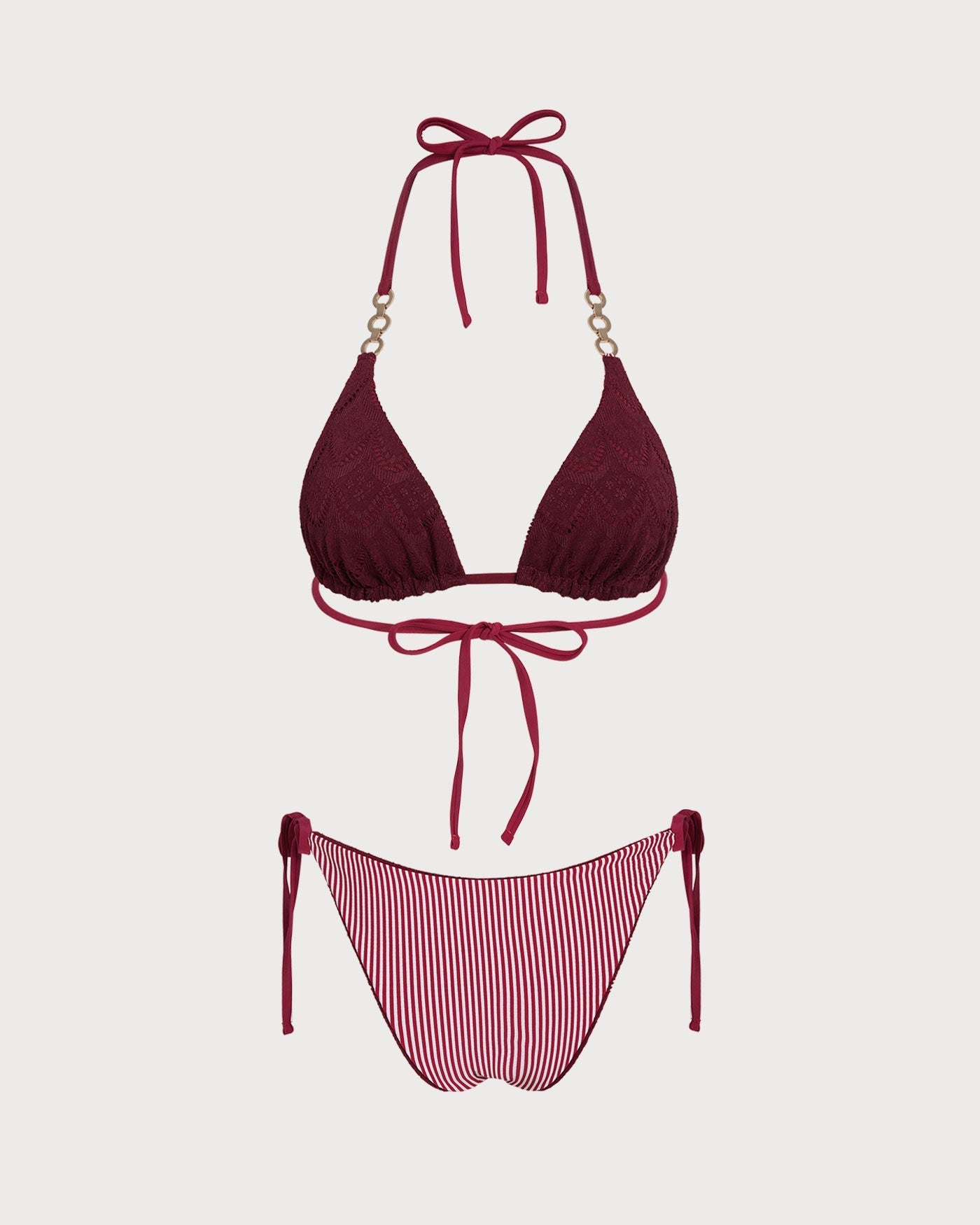 Brick Red Halter Drawstring Reversible Bikini Set