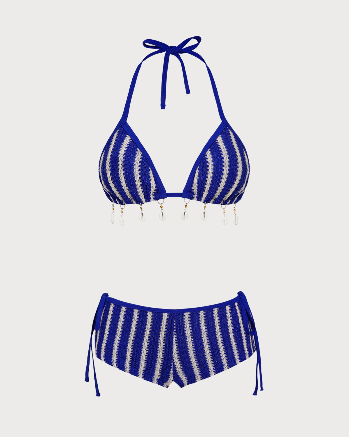 Blue Contrasting Halter Triangle Bikini Set