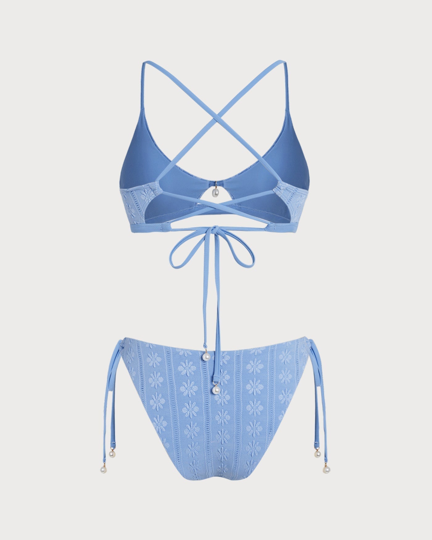 Blue Floral U Neck Triangle Bikini Set