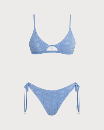 Blue Floral U Neck Triangle Bikini Set