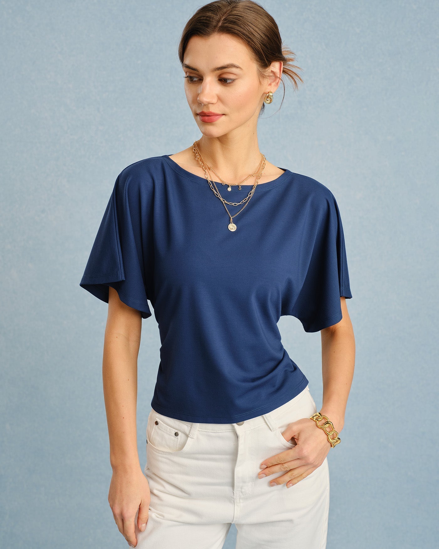 Blue Boat Neck Tie Tee
