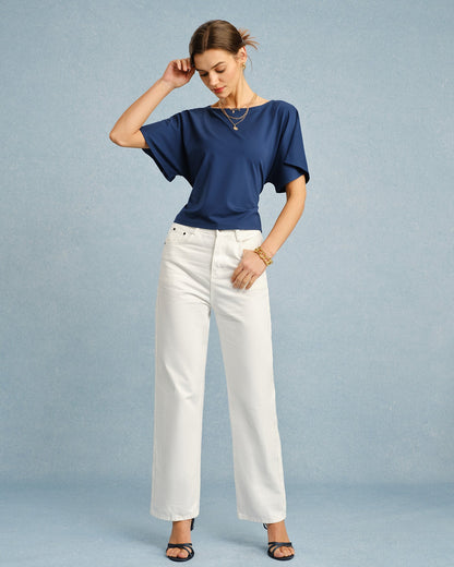 Blue Boat Neck Tie Tee