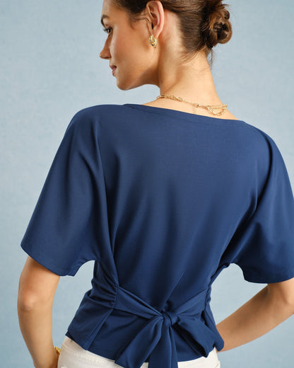 Blue Boat Neck Tie Tee