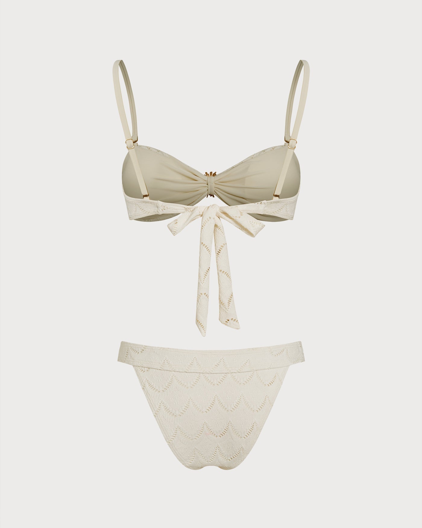 Off White Drawstring Bandeau Bikini Set