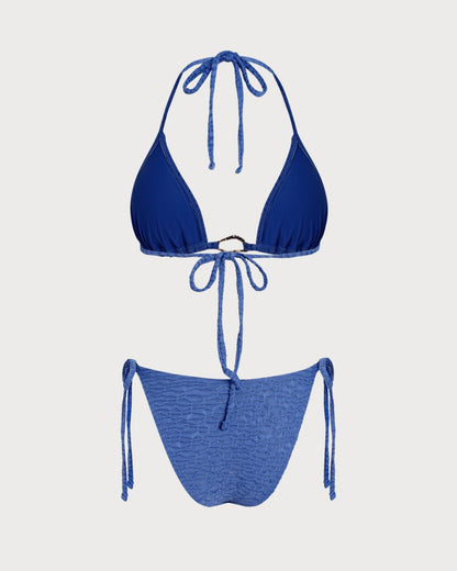 Blue Halter Triangle Bikini Set