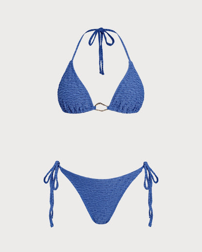 Blue Halter Triangle Bikini Set