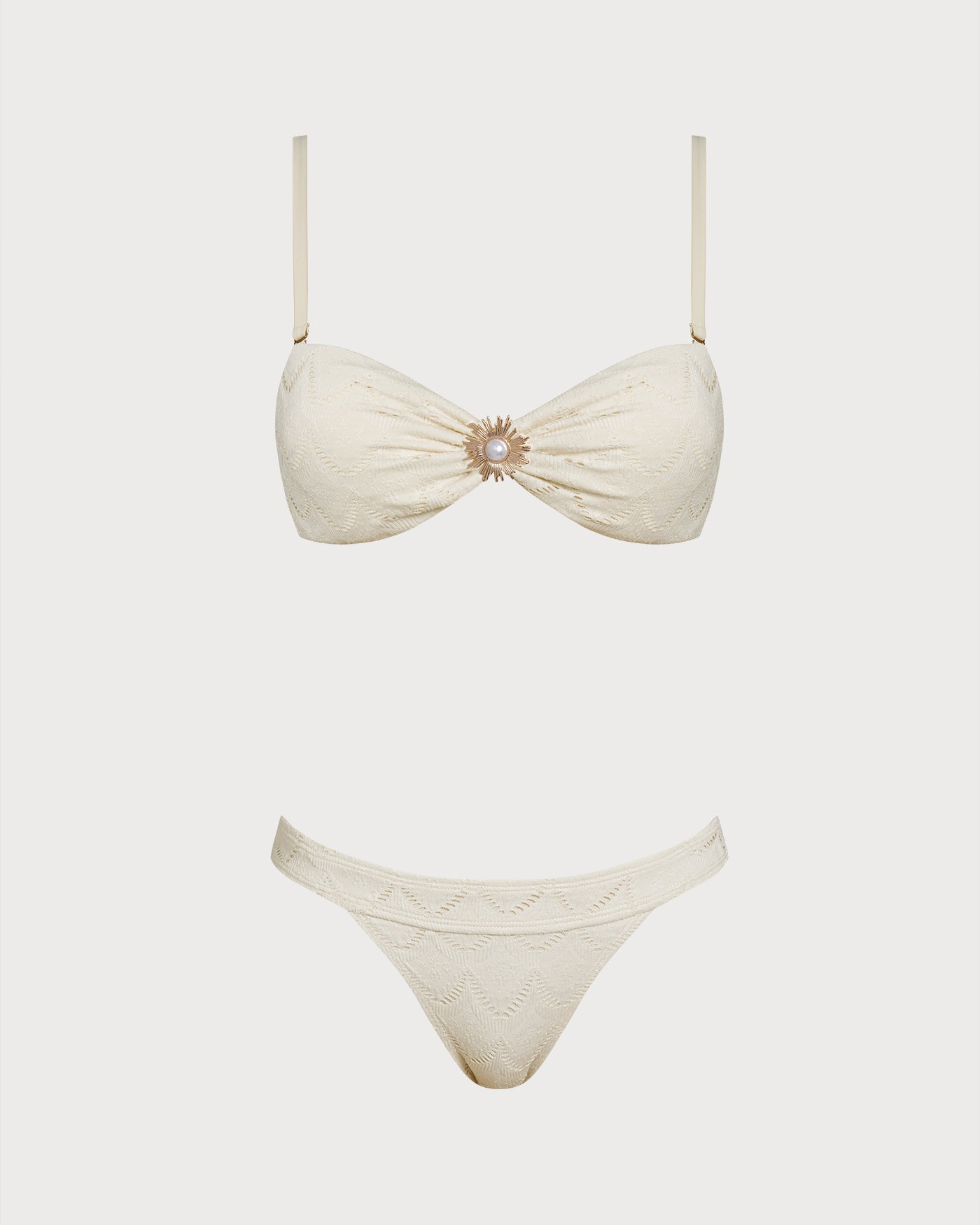 Off White Drawstring Bandeau Bikini Set