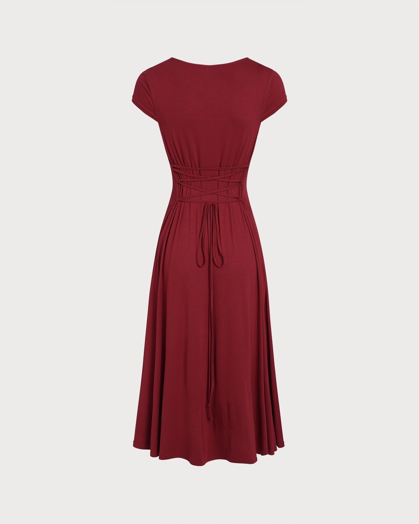 Red Square Neck Pocket Midi Dress