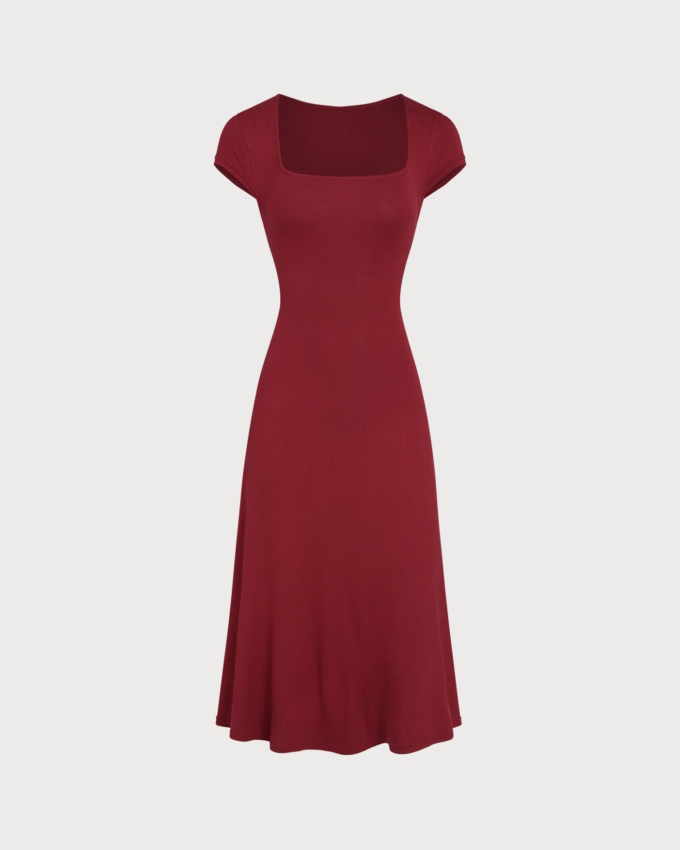 Red Square Neck Pocket Midi Dress