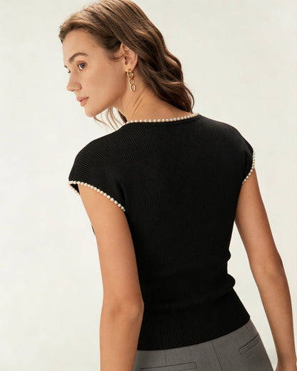 Black U Neck Pearl Tee