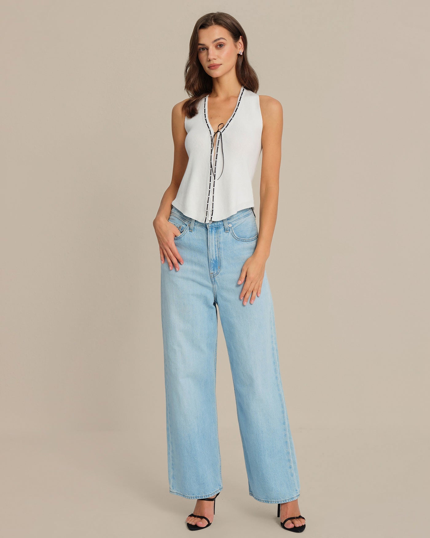 White Halter Drawstring Vest