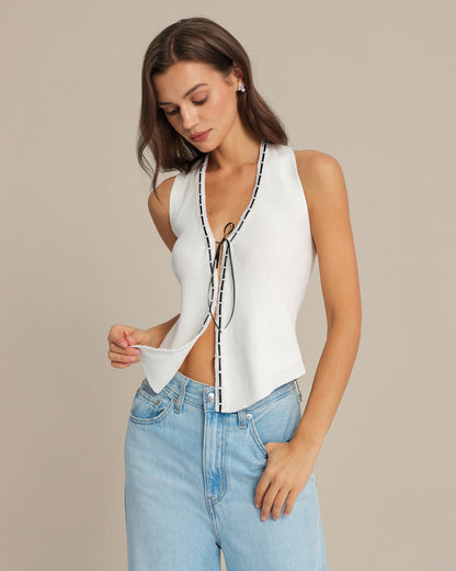 White Halter Drawstring Vest