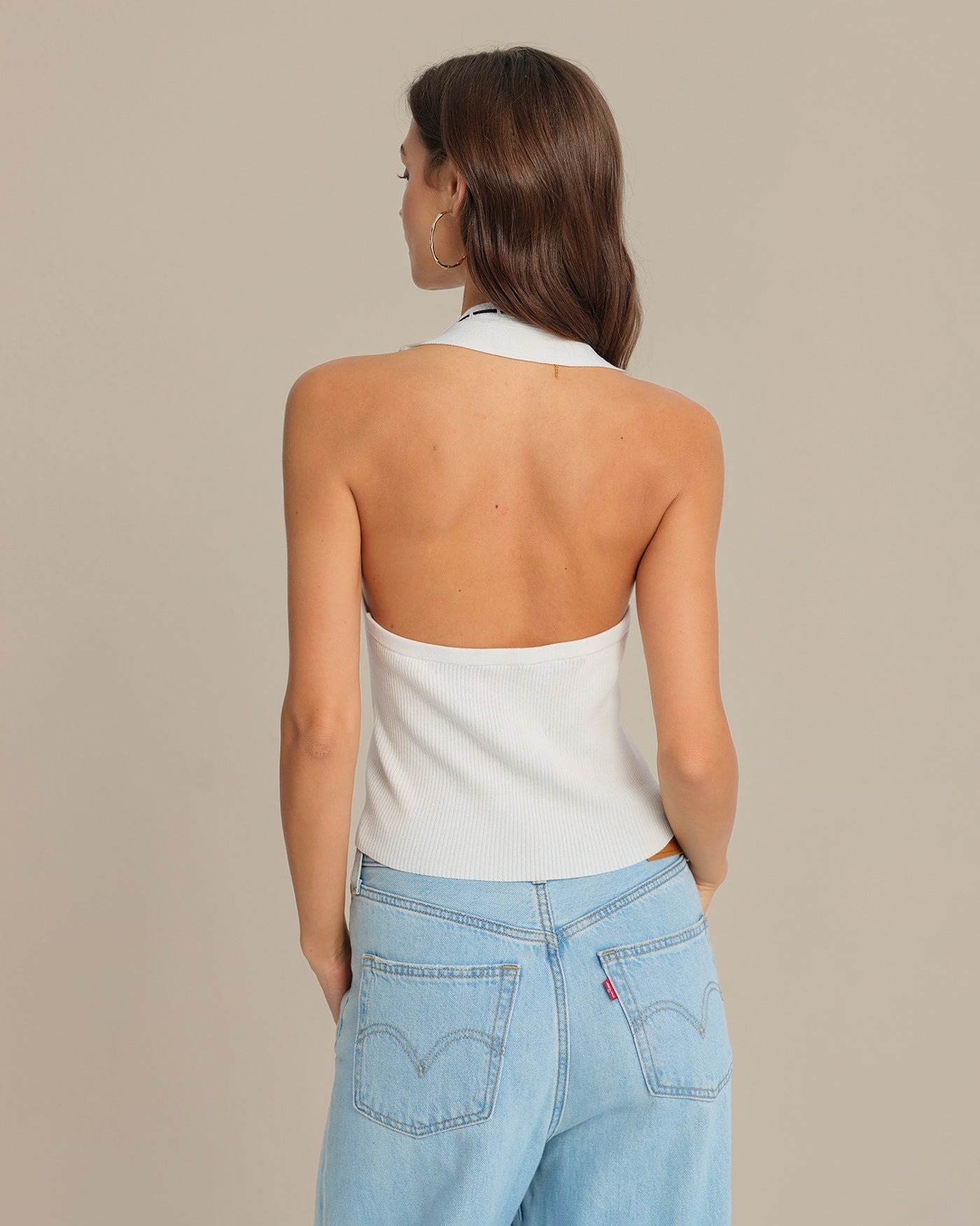 White Halter Drawstring Vest