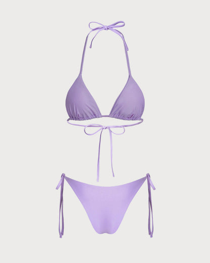 Purple Drawstring Triangle Bikini Set