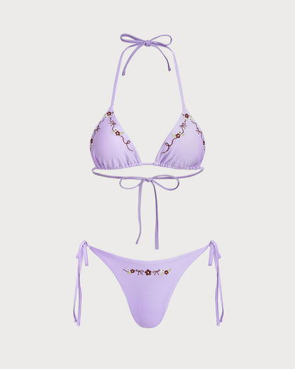 Purple Drawstring Triangle Bikini Set