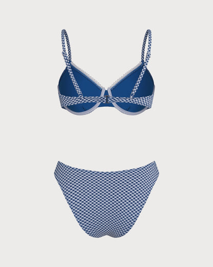 Blue Plaid Underwire Bikini Set