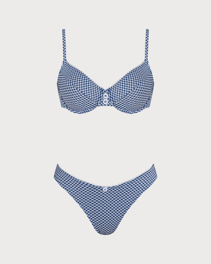 Blue Plaid Underwire Bikini Set