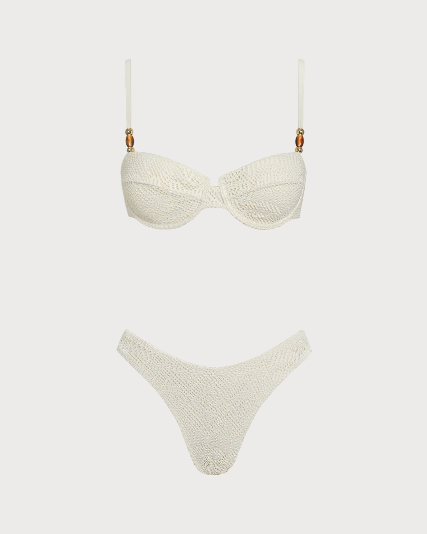 White Textured Underwire Three-Piece Set