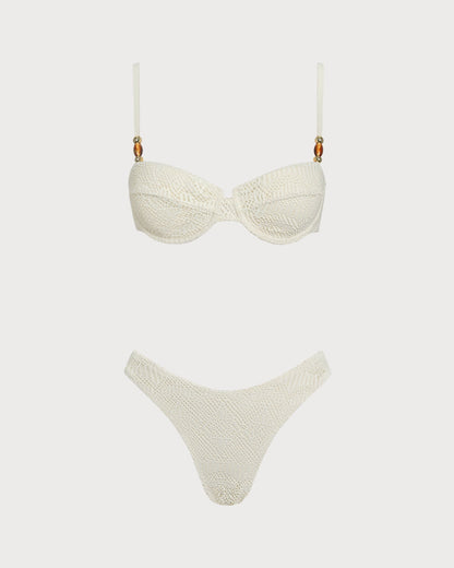 White Textured Underwire Three-Piece Set