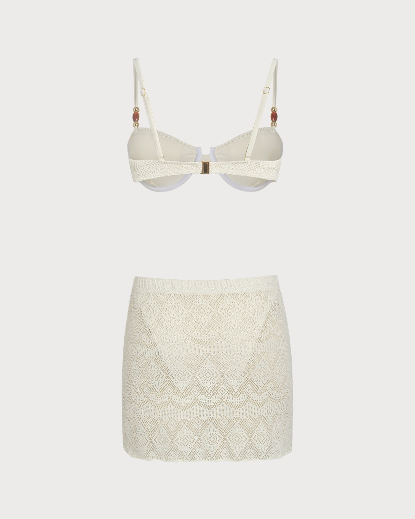 White Textured Underwire Three-Piece Set