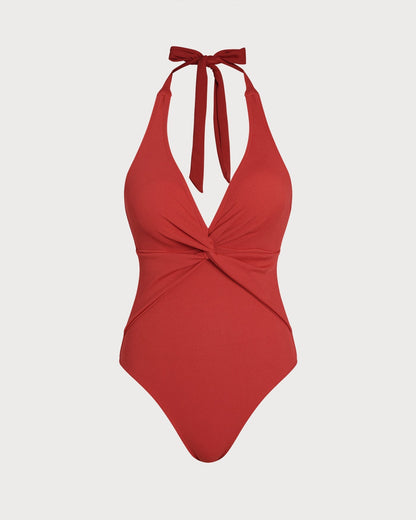 Red Halter Triangle One Piece Swimwear