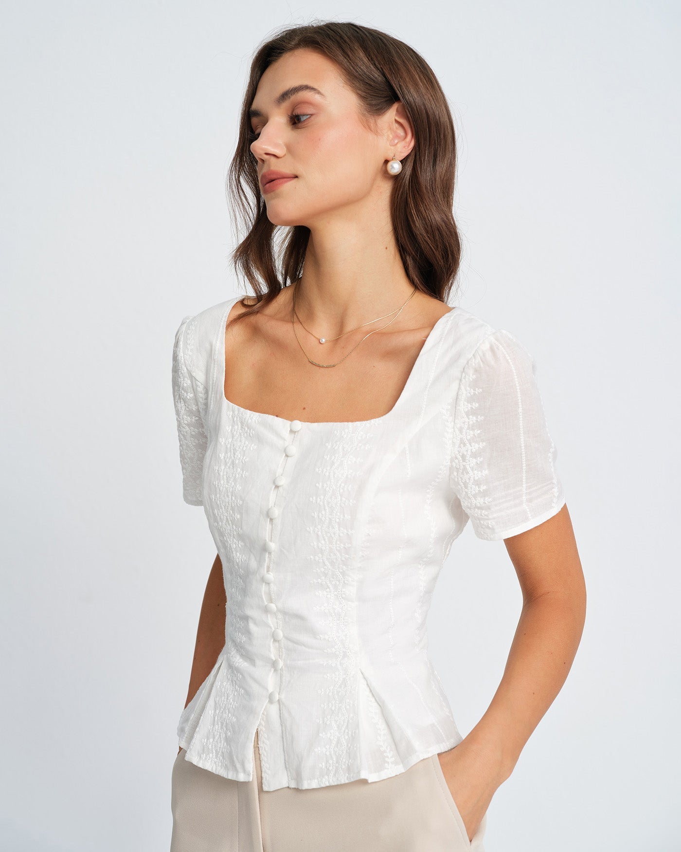 White Floral Textured Blouse
