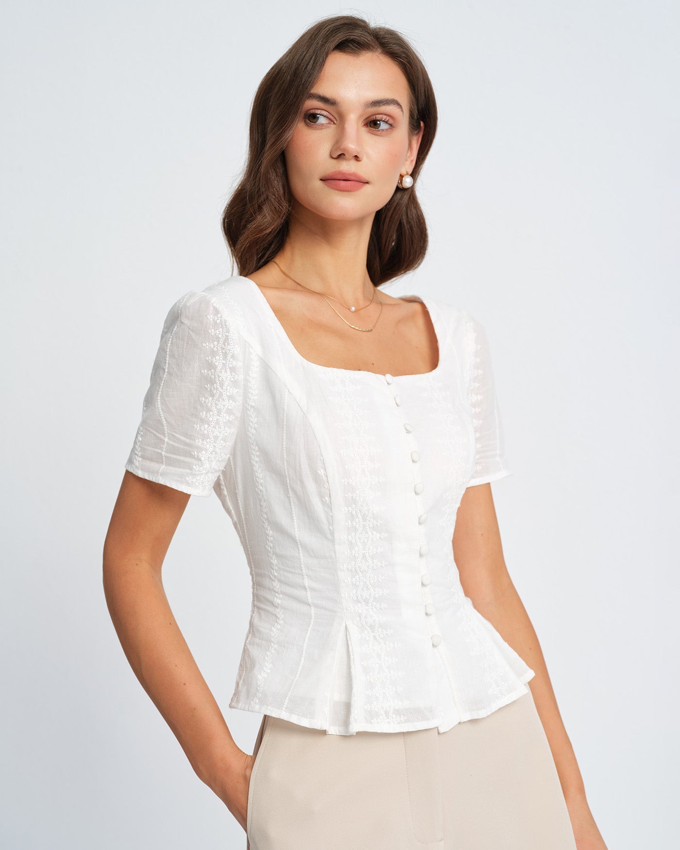 White Floral Textured Blouse