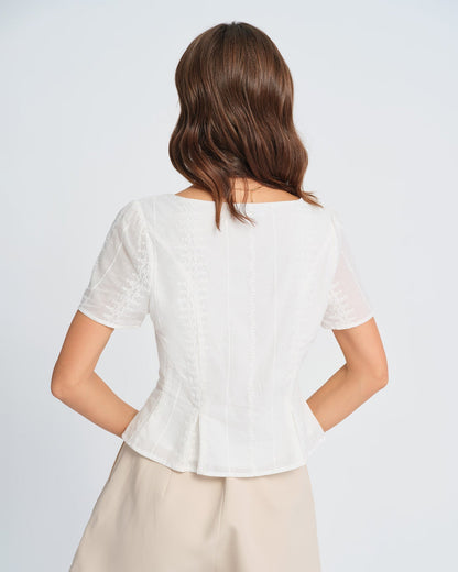 White Floral Textured Blouse