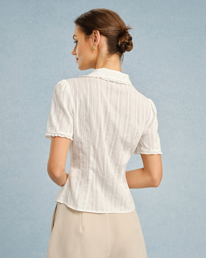 White Collar Lace Button Blouse
