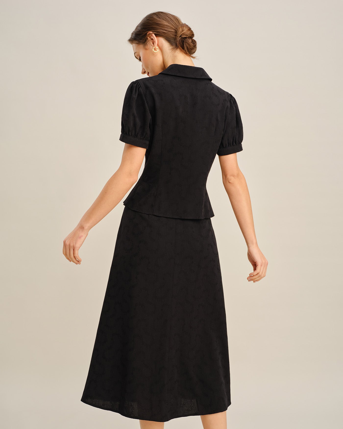 Black Embroidery Collar Button Blouse