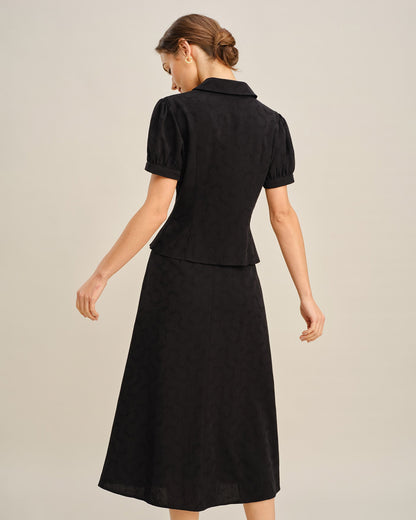 Black Embroidery Collar Button Blouse