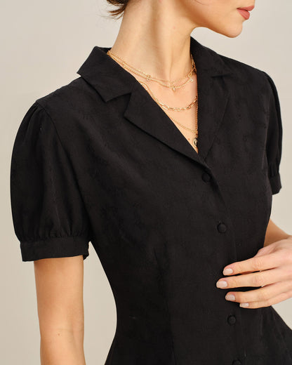 Black Embroidery Collar Button Blouse