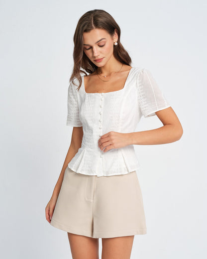 White Floral Textured Blouse
