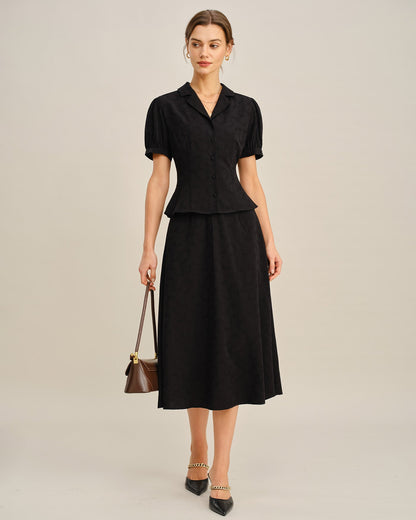 Black Embroidery Collar Button Blouse