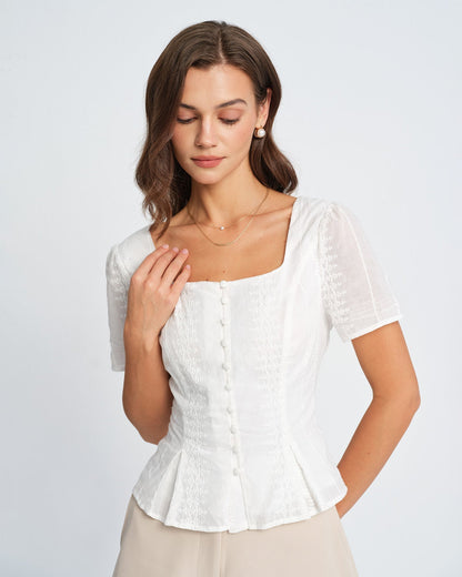 White Floral Textured Blouse