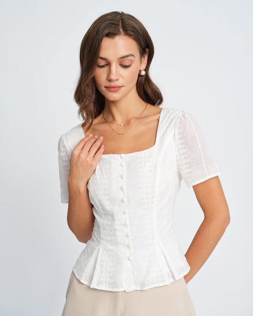 White Floral Textured Blouse
