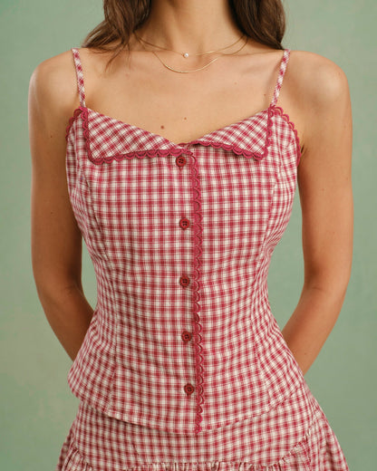 Red Collar Plaid Cami Top