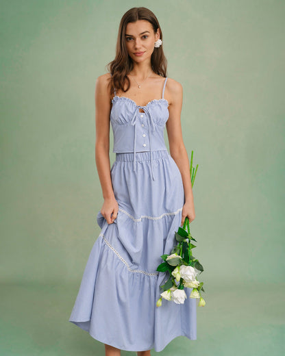 Blue Sweetheart Neck Cami Top