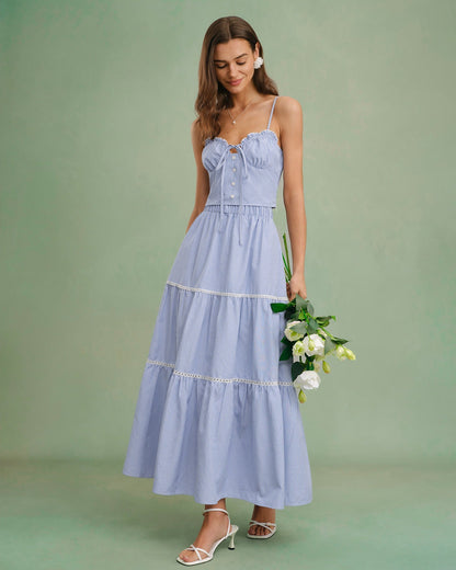 Blue Sweetheart Neck Cami Top