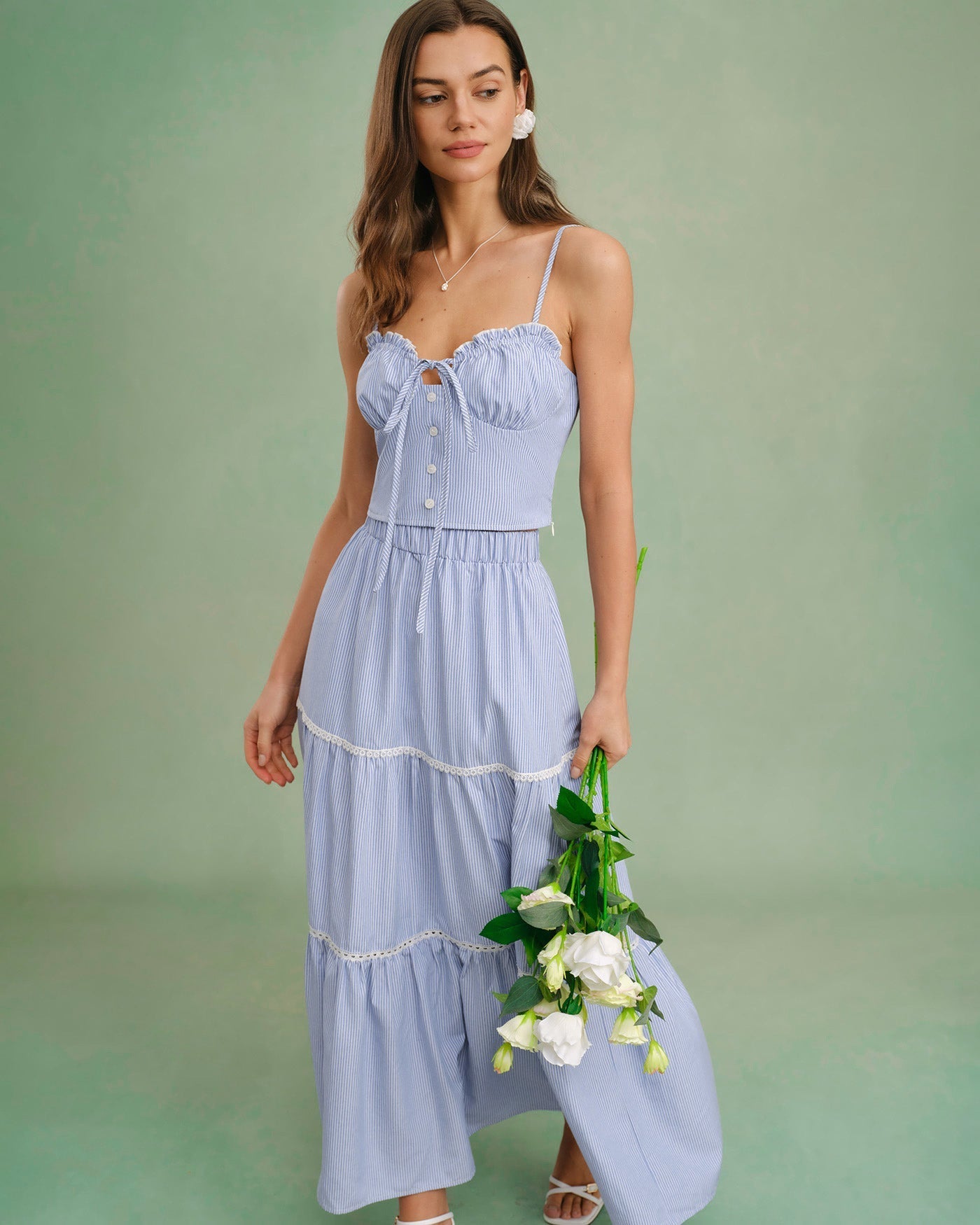 Blue Sweetheart Neck Cami Top