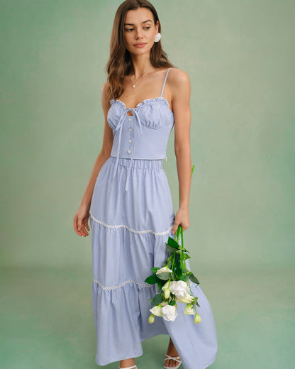 Blue Sweetheart Neck Cami Top