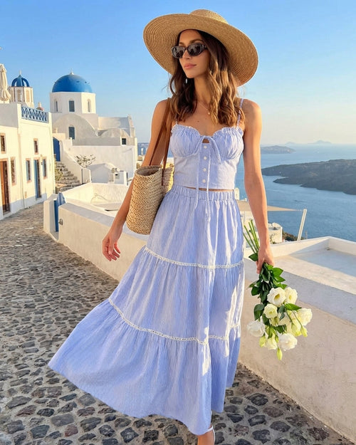 Blue Sweetheart Neck Cami Top