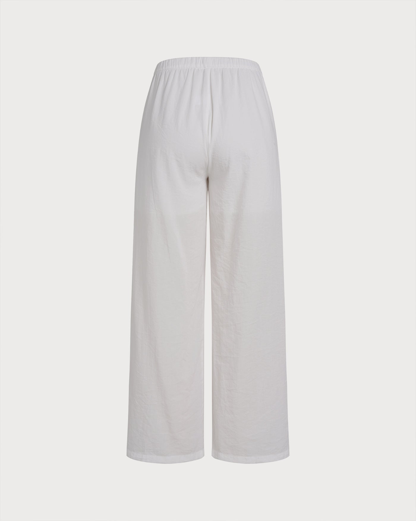 White Elastic Waist Straight Pants
