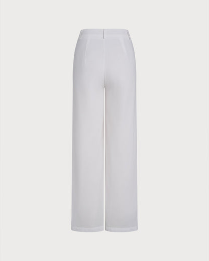 White Solid Casual Pants