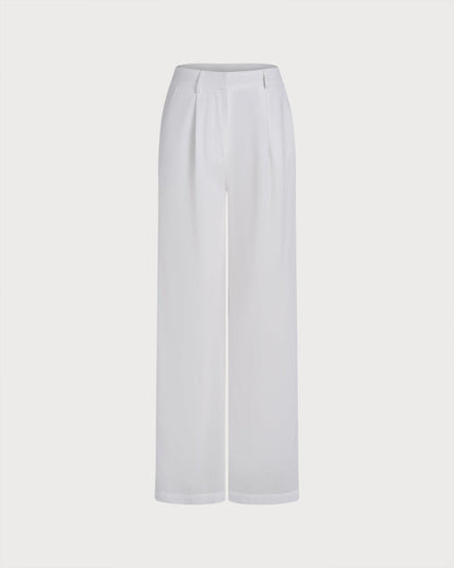 White Solid Casual Pants