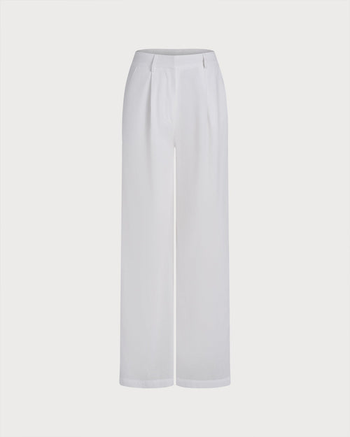 White Solid Casual Pants