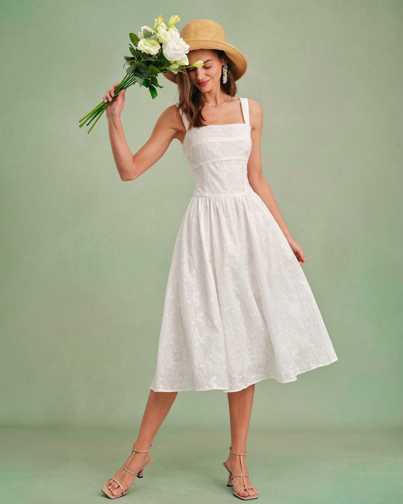 White Square Neck Slip Midi Dress